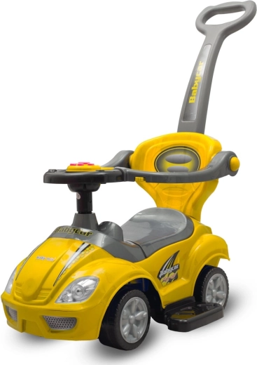 Correpasillos infantil con barra de empuje 3 en 1 BABY MIX Mega Car – amarillo