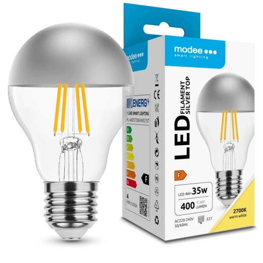 Bombilla LED Modee Filament A60 Silver Top 4W E27, 2700K, 400 lm