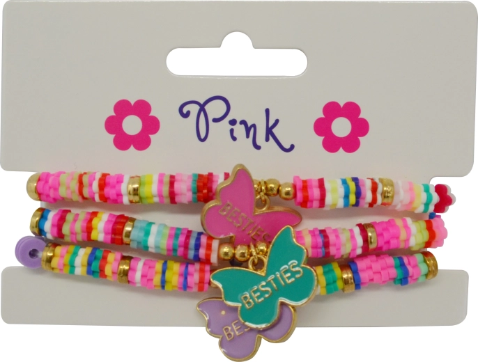 Pulseras para niña con mariposa metálica, set de 3 uds.