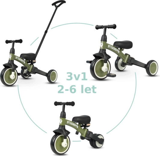 Triciclo Qplay Stager 3 en 1 marrón – Verde