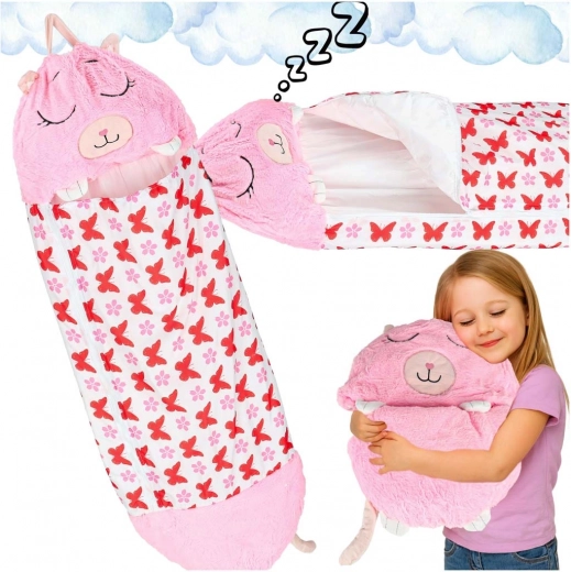 Saco de dormir infantil de viaje 2 en 1 con almohada 125 × 50 cm – rosa