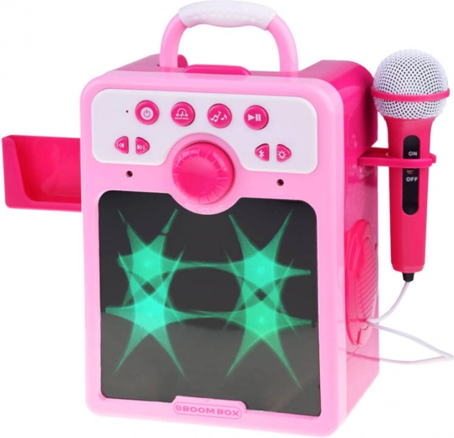 Boombox de karaoke rosa para niños con micrófono