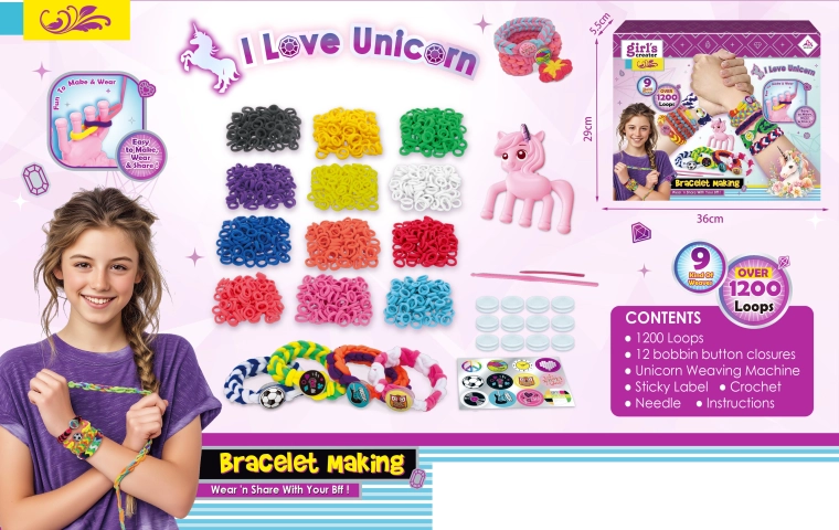 Kit creativo para hacer pulseras con gomas textiles (1200 uds.)
