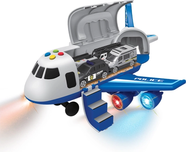 Avión de policía con garaje 2 en 1 con luces y sonidos