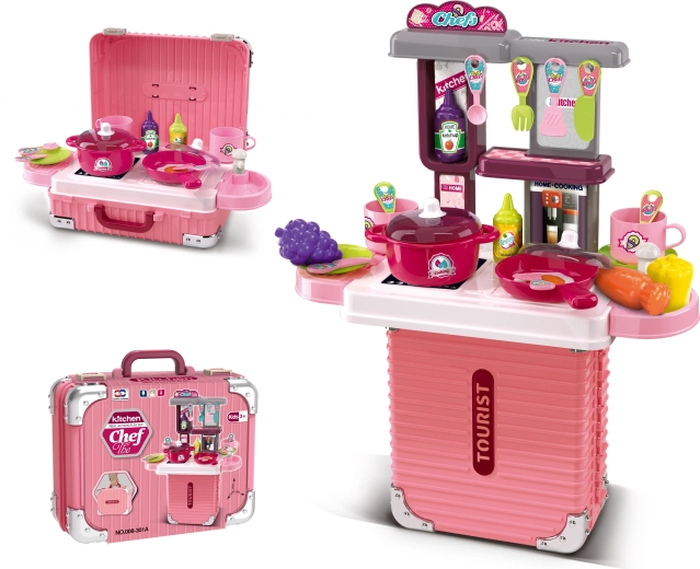 Maletín pequeño 2 en 1 y cocina con accesorios – rosa