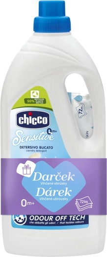 Gel de lavado Chicco Baby Sensitive 1,5 l + toallitas húmedas 72 uds gratis