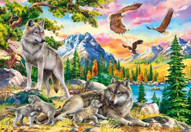 Puzzle de 1000 piezas Wolf Family and Eagles