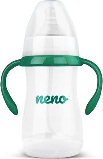 Biberón anticólicos para bebé Neno 240 ml, 3m+ con pajita y asas