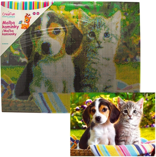 Pintura de diamantes – perro y gato 40 × 50 cm