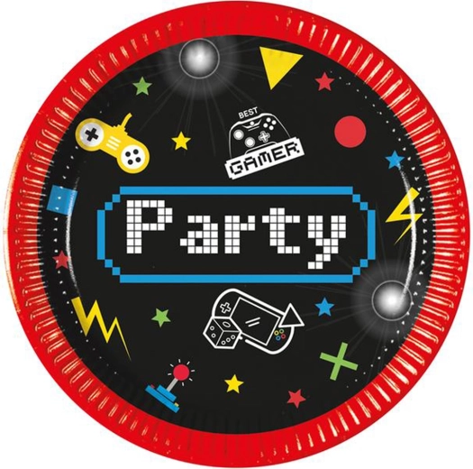 Platos de papel Gamer 20 cm, 8 uds