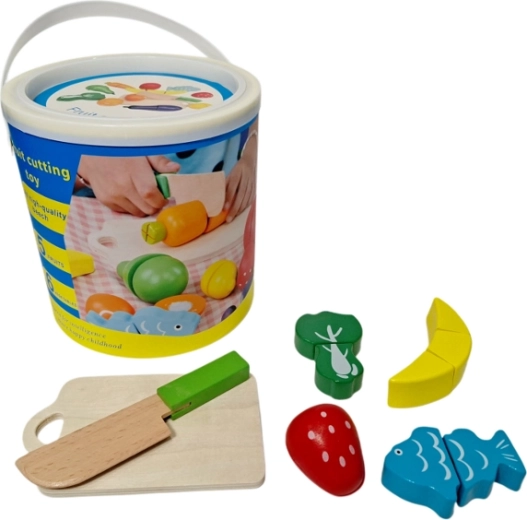 Set de alimentos de madera en cubo para cortar