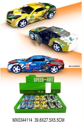 Modelo metálico de coche deportivo con puertas que se abren y función pull-back