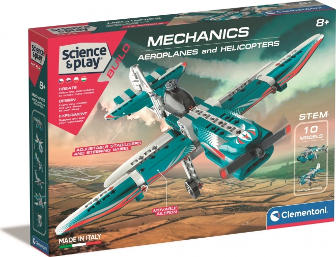 Clementoni Science & Play laboratorio mecánico – aviones y helicópteros 10 en 1
