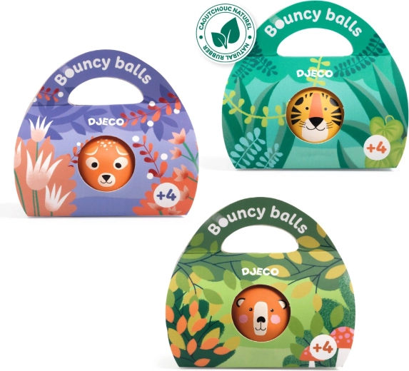 Pelota saltarina de caucho natural con motivos de animales salvajes DJECO