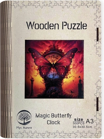 Puzzle de madera Cuadro reloj mágico de mariposas
