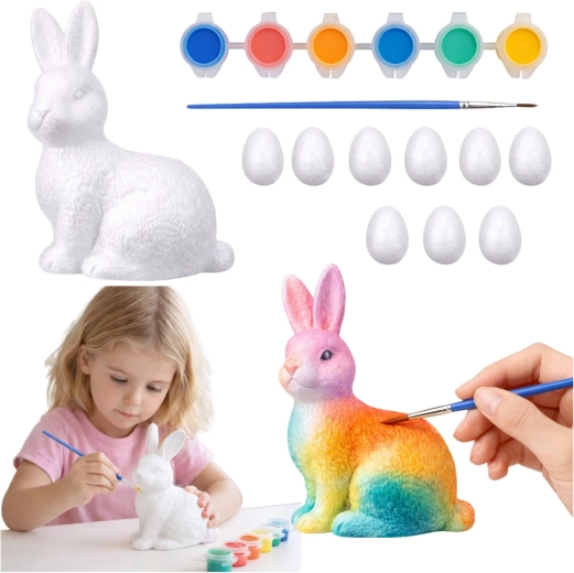 Set creativo de Pascua con huevos de poliestireno y conejito para pintar