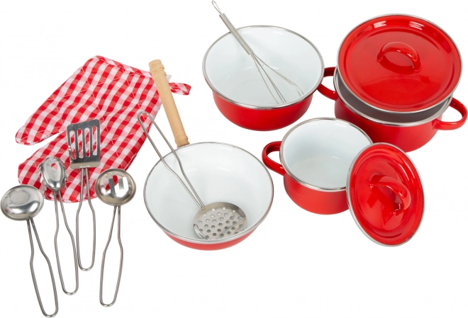 Set infantil de utensilios de cocina metálicos rojos Small Foot