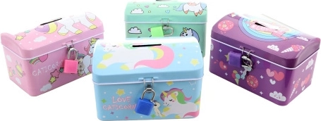 Hucha metálica de unicornio con candado