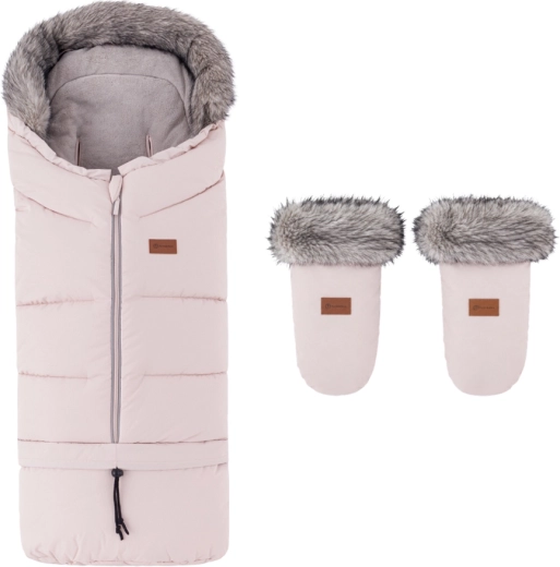 Saco de invierno PETITE&MARS Arctic 4 en 1 con manoplas para cochecito Fjora Rose Petal - 2 uds.