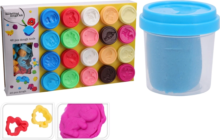 Set de plastilina en vasitos 20 uds (55 g) con 42 uds de accesorios