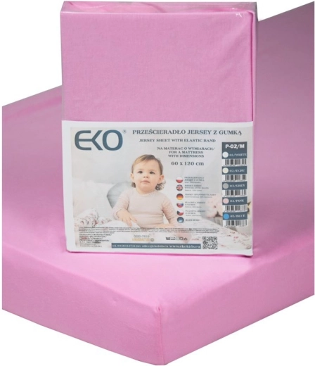Sábana bajera ajustable EKO con goma, jersey rosa 120 × 60 cm