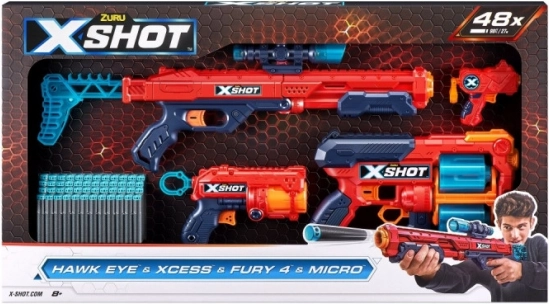 Set de pistolas X-Shot Combo Hawk Eye + Xcess + Fury 4 + Micro
