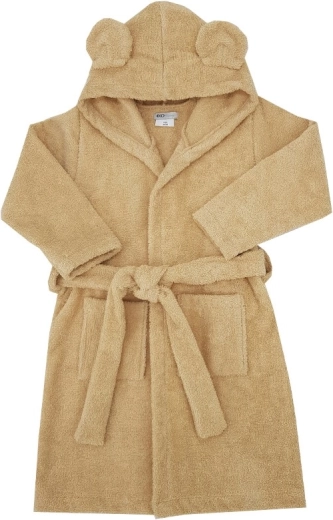 Bata infantil de algodón EKO con capucha y orejitas, beige (talla 80–86)