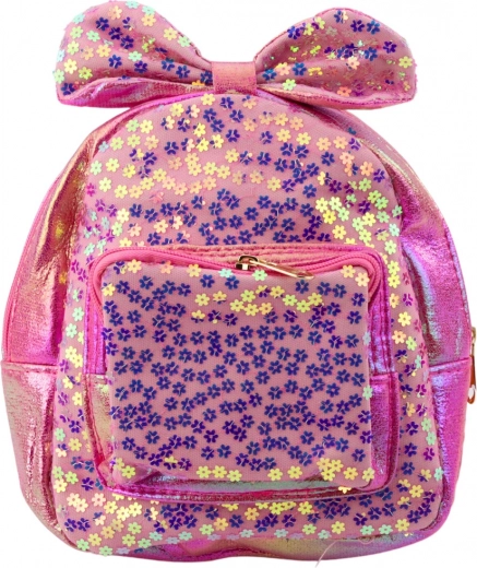 Mochila infantil rosa con lentejuelas y lazo