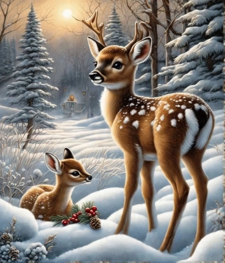 Norimpex Pintura por números de ciervo en un bosque nevado 40 × 50 cm