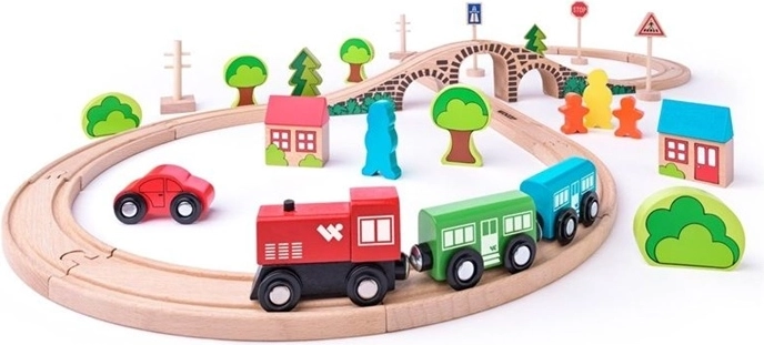 Circuito de tren de madera Woody con forma de ocho y 40 piezas