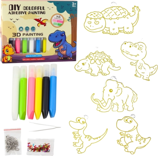 Set creativo DIY – colgantes tipo vitrales de dinosaurios con 6 rotuladores de gel