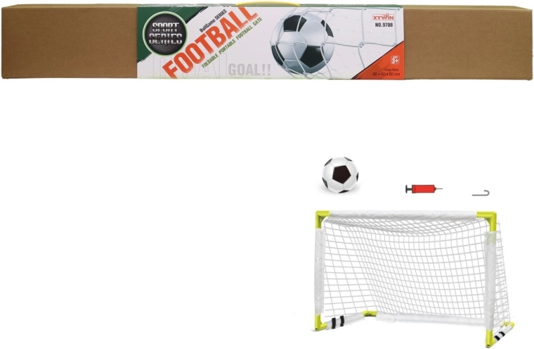 Portería de fútbol con balón y bomba