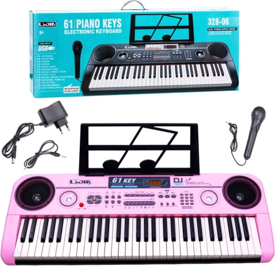 Instrumento de teclado electrónico de 61 teclas con micrófono y USB – Rosa