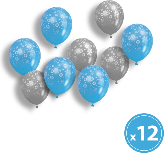 Set de globos navideños azul y plateado, 12 unidades