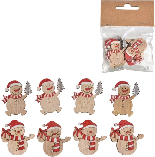 Muñecos de nieve de madera beige – set de 8 uds., 3,5 cm
