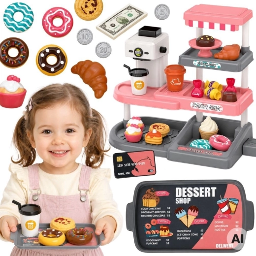 Cafetería y pastelería infantil Woopie con caja registradora y sonidos