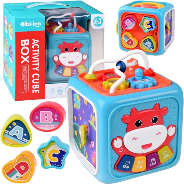 Cubo educativo interactivo 6 en 1 con pianito, laberinto y encajable de formas