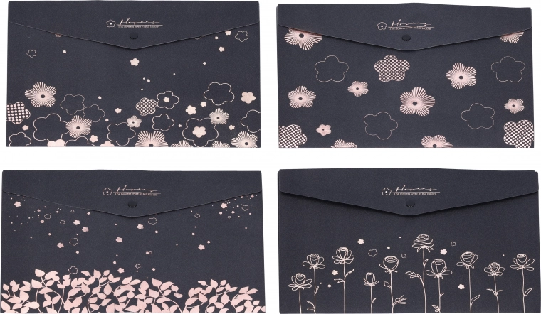 Carpeta portadocumentos de plástico con cierre a presión 33 × 23 cm – motivo floral