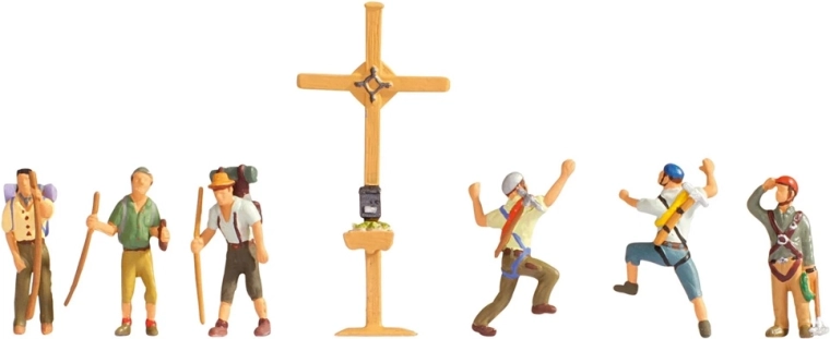 Noch juego de figuras: senderistas de montaña y cruz (H0)