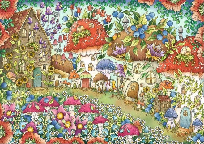 Puzzle RAVENSBURGER: adorables casitas de setas en un prado florido, 1000 piezas