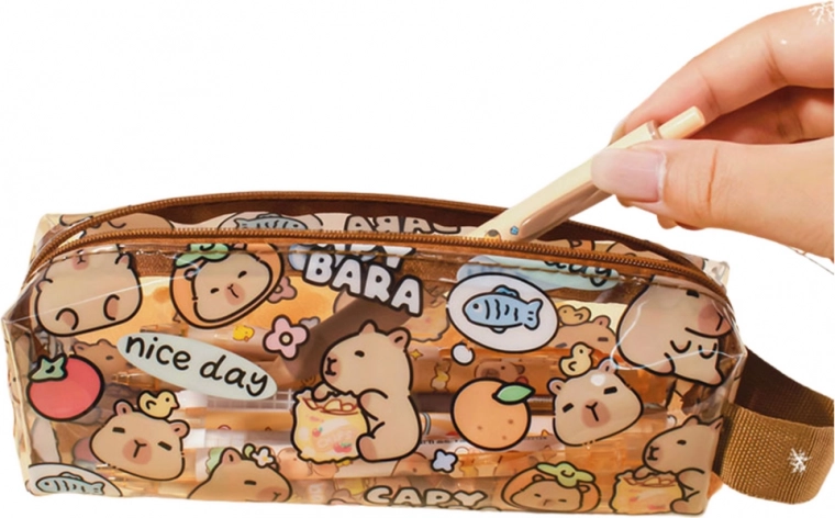 Estuche escolar pequeño transparente Capibara 19 cm