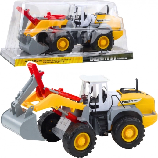 Cargadora–excavadora de construcción con cuchara móvil