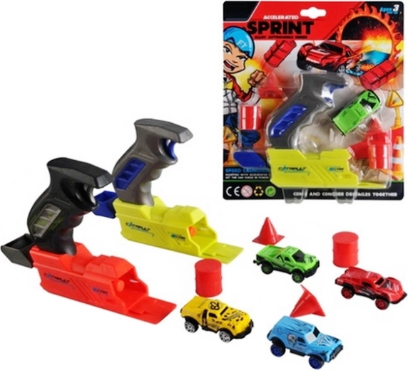 Coche con lanzador y obstáculos para niños