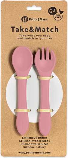 Petite&Mars cubiertos de silicona take&match dusty rose 6m+