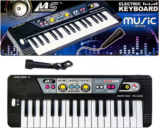 Teclado infantil con micrófono, 37 teclas, negro - 1 unidad