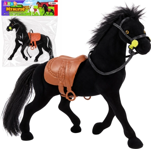 Figura aterciopelada de caballo negro Granja