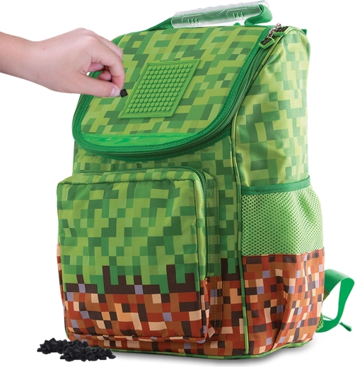 Mochila escolar Pixie crew verde-marrón con panel de píxeles