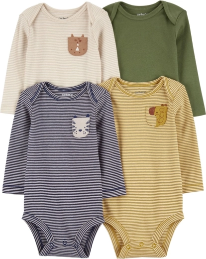 Body para bebé de manga larga Navy/Olive Animal, 4 uds., NB/56