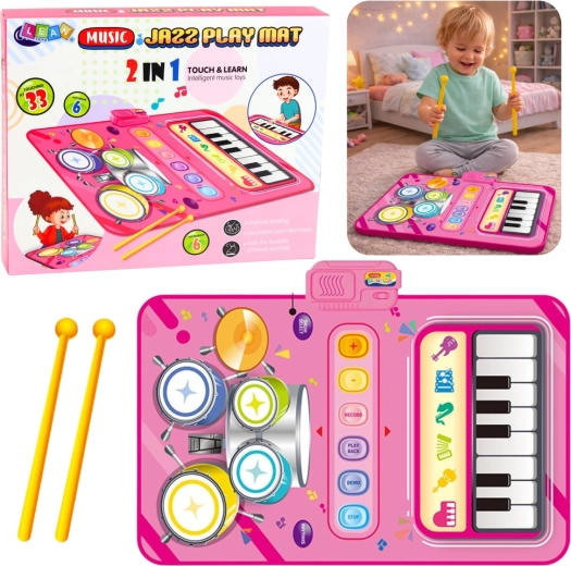 Alfombrilla musical interactiva 2 en 1: piano y batería para niños