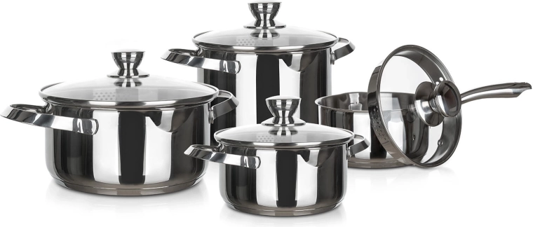 Juego de batería de cocina de acero inoxidable de 8 piezas EMBASSY